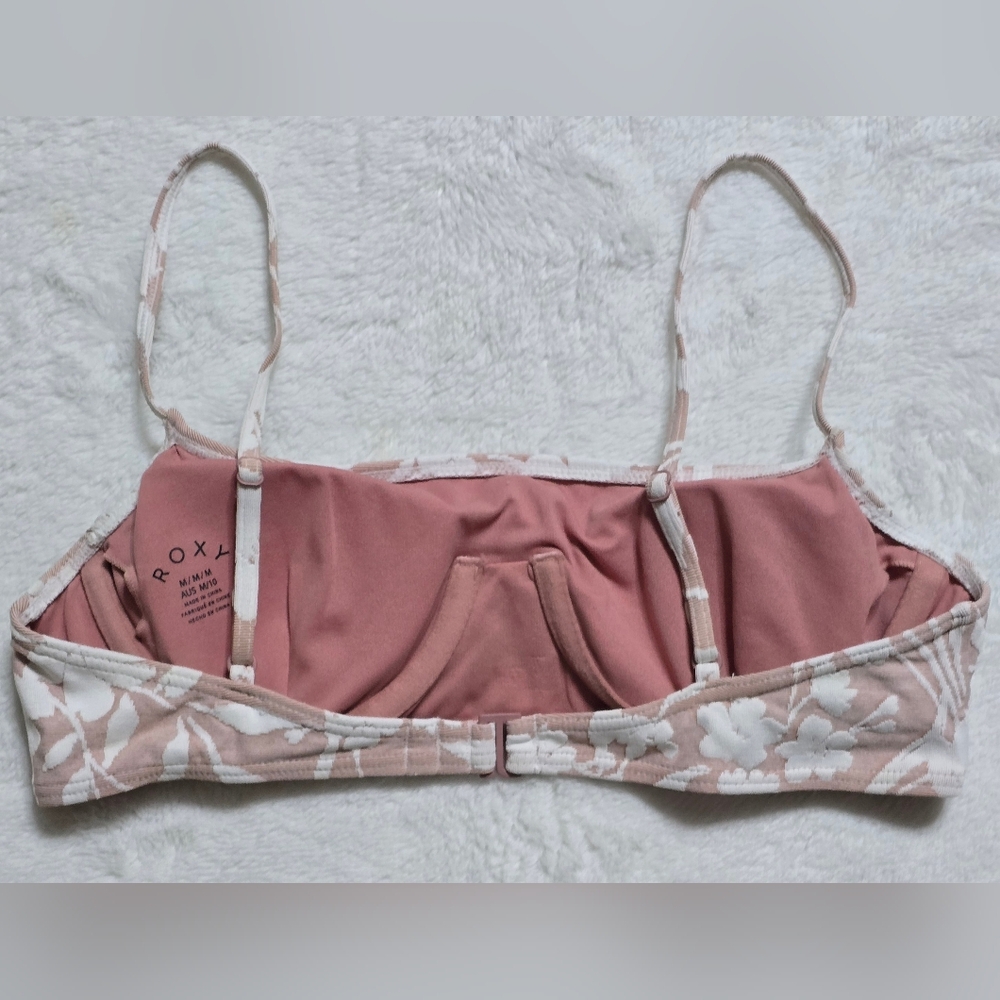 Roxy Bikini Top Size M Medium Groovy Wavy Bralette Bra Support Pink White Floral - Picture 7 of 8